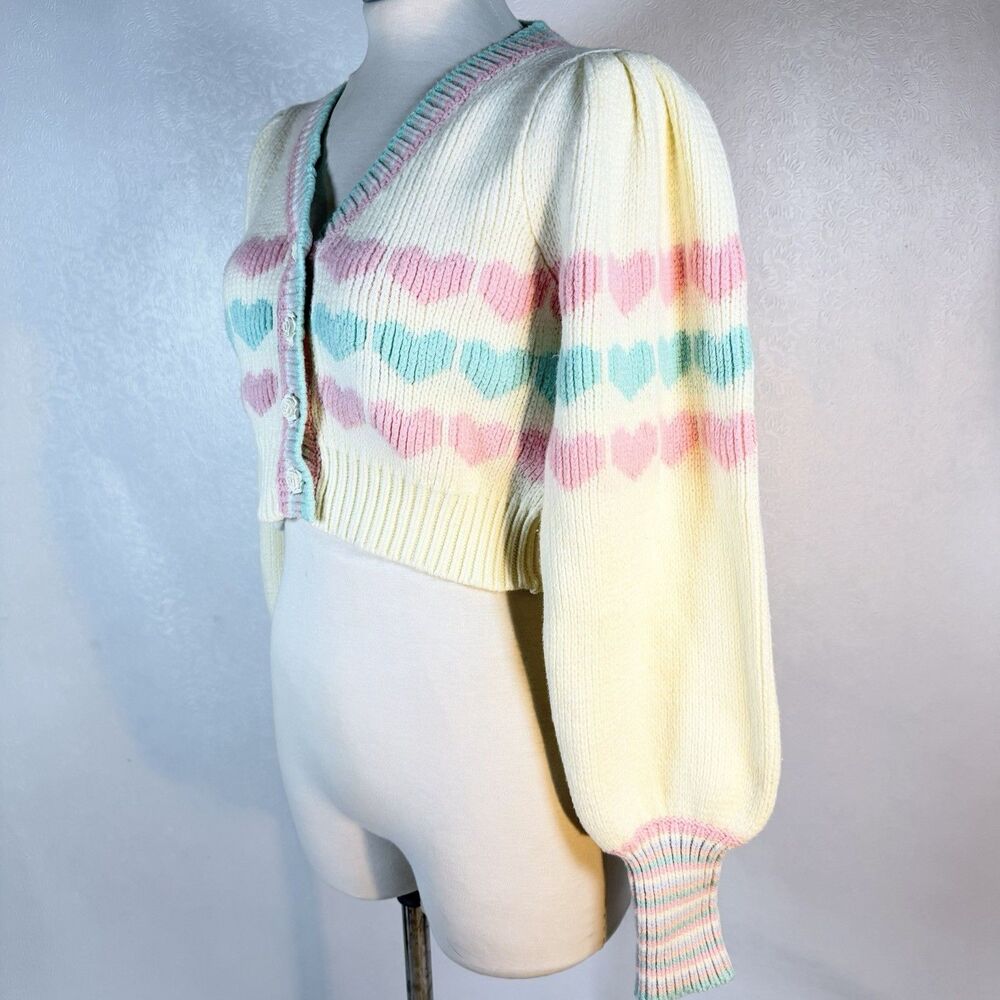 LoveShackFancy sz S Buena Heart Cropped Cardigan READ - Picture 9 of 16